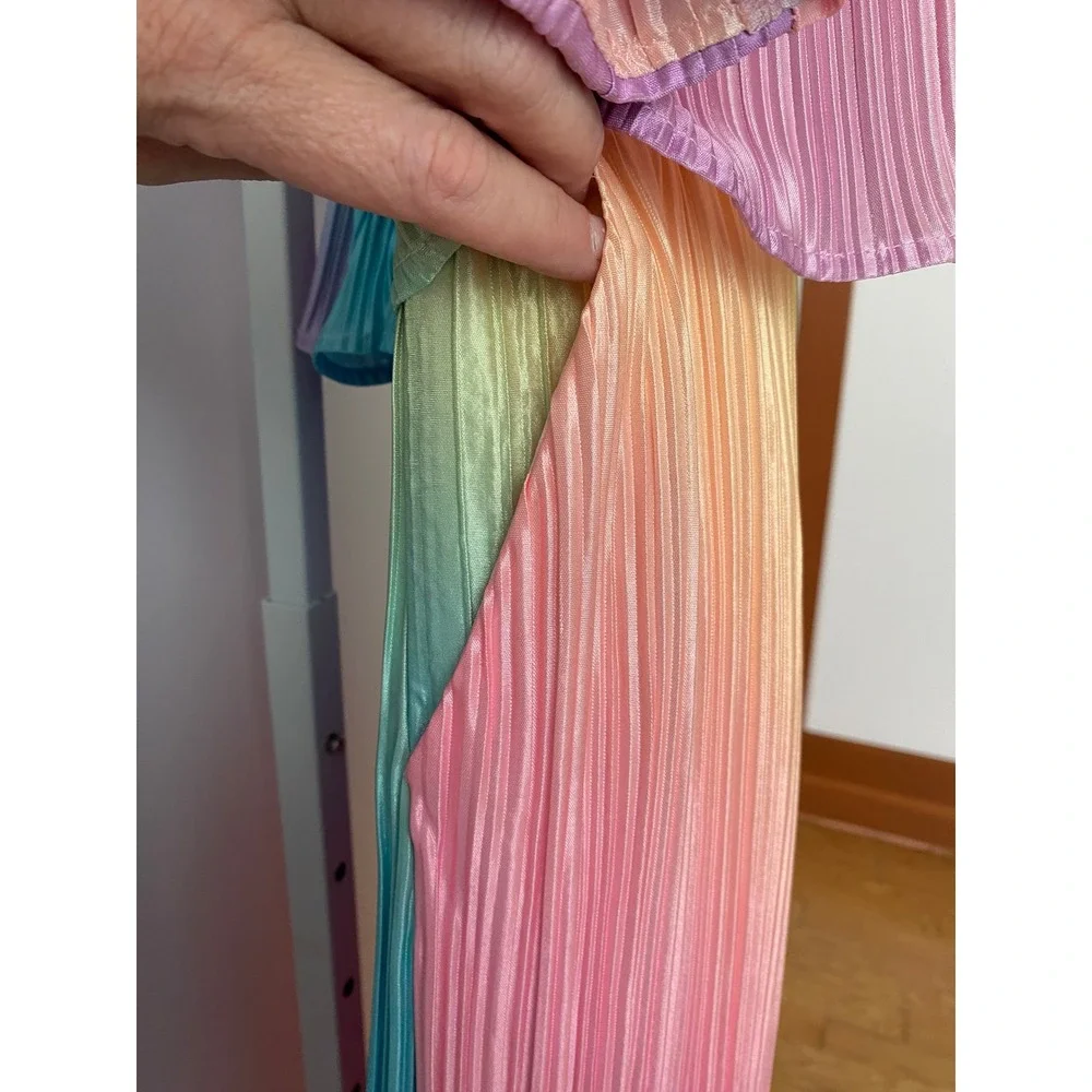 Dressed in lala. Rainbow Pleated Quirky Boho Festival Skirt Set S MultiColor